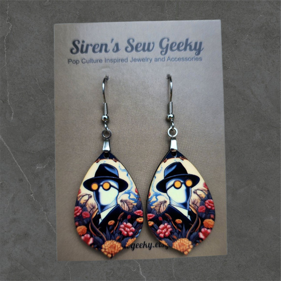 Invisible Man Classic Horror Monster Floral Earrings - Picture 2 of 2